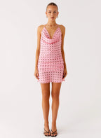 Cyna Cowl Mini Dress - Strawberry Dot