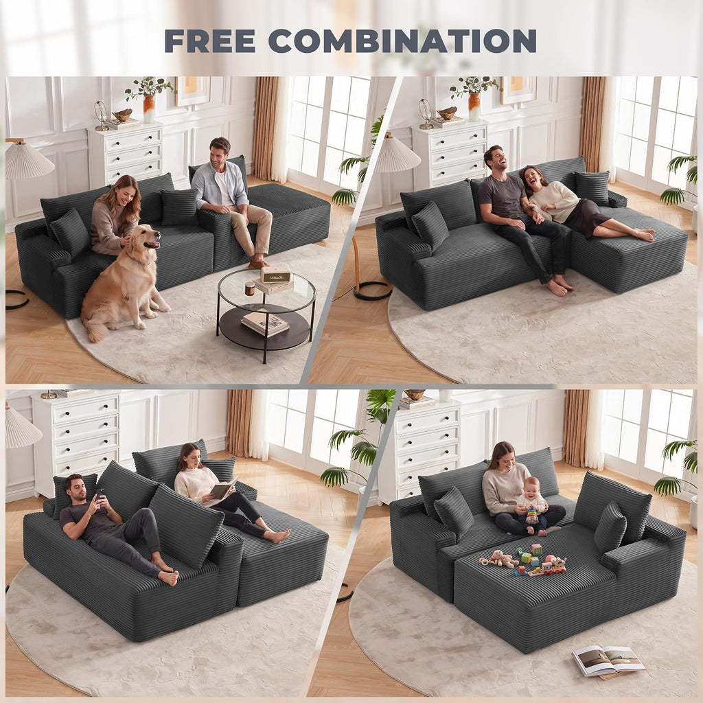 Cloud-style modular sofa, armless living room sofa, camel | L-shaped modular design, right-facing chaise, deep seating with back support, kid- and pet-friendly, suitable for apartments and living rooms