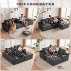 Cloud-style modular sofa, armless living room sofa, camel | L-shaped modular design, right-facing chaise, deep seating with back support, kid- and pet-friendly, suitable for apartments and living rooms