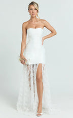 Alegra Maxi Dress - Peplum Bodice Lace Skirt Dress in Ivory