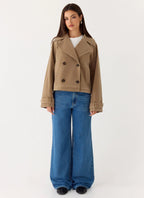 Evan Faux Suede Short Trench Jacket - Tan