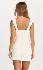 Kenna Mini Dress - Gathered Bust Tucked Waist Dress in Off White