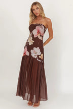 Wilma Sheer Hem Strapless Midi Dress Orchids Brown