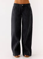 Johnny Low Rise Wide Leg Denim Jeans - Grey Charcoal