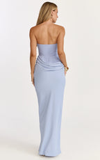 Phoebe Maxi Dress - Strapless Structured Bodice Drape Skirt Dress in Soft Blue