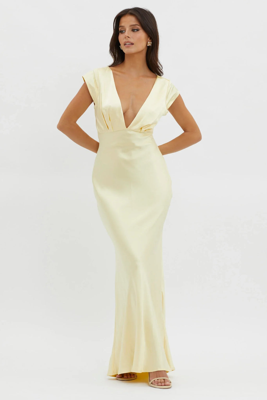 Lucinda V-Neck Twist Back Midi Dress Yellow