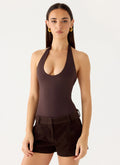 Set The Scene Halter Bodysuit - Chocolate