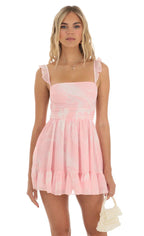 Chiffon Fit and Flare Dress in Pink Swirl