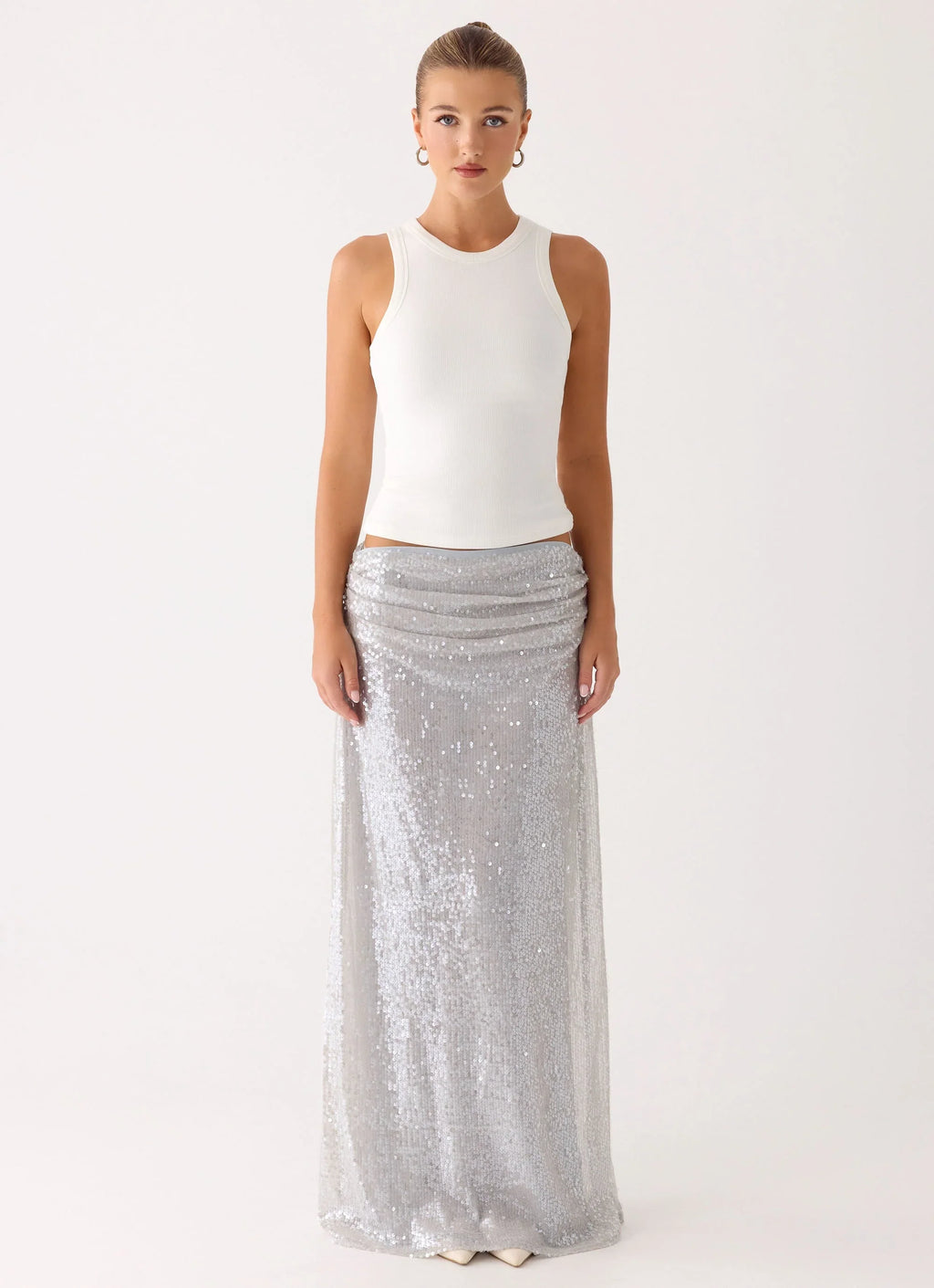 Susie Sequin Maxi Skirt - Silver