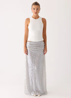 Susie Sequin Maxi Skirt - Silver