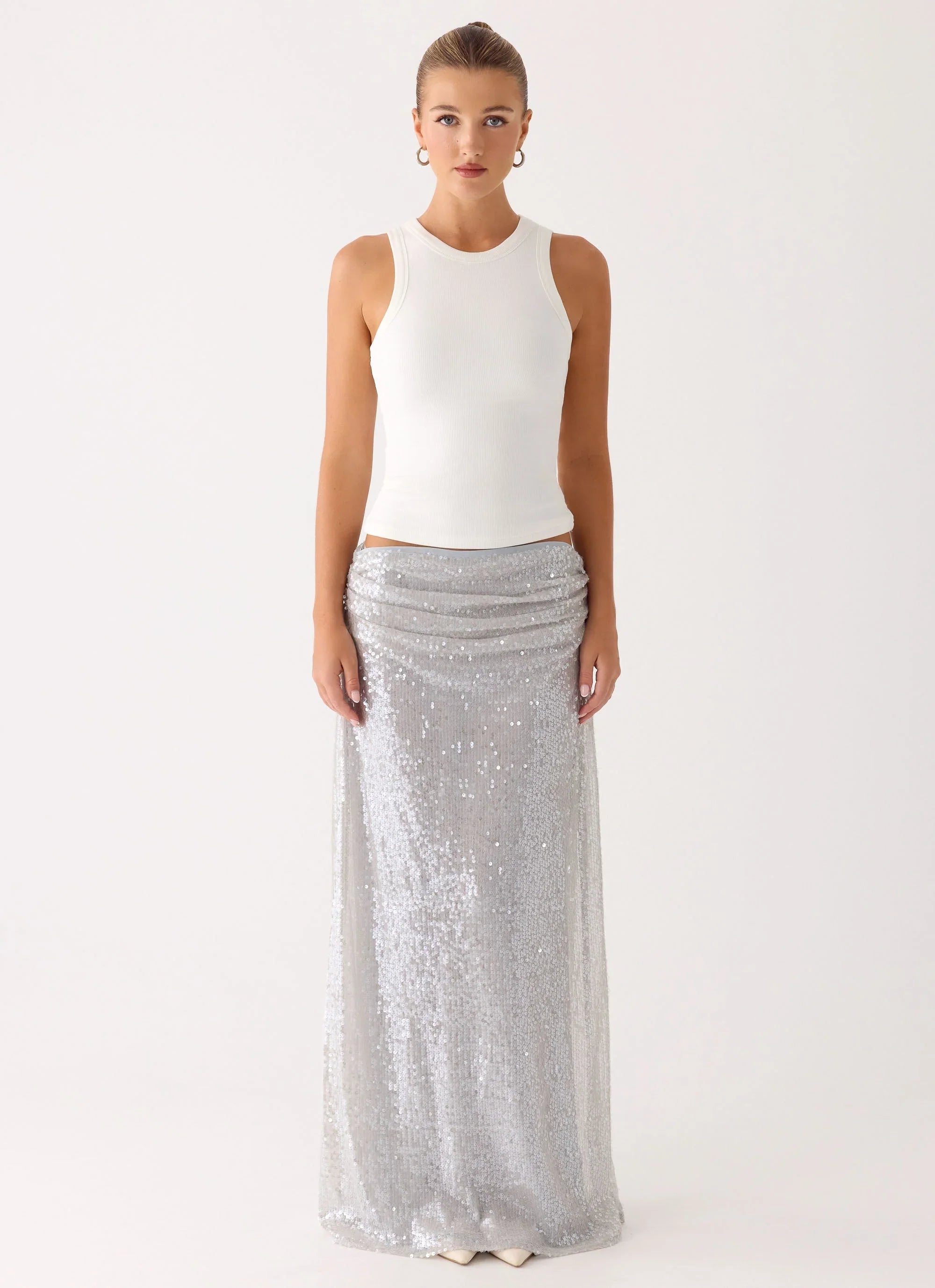 Susie Sequin Maxi Skirt - Silver