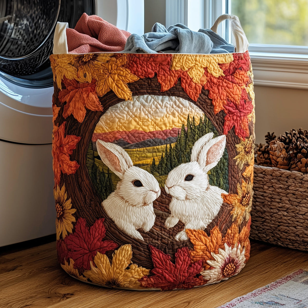 Autumn Rabbit Love Quilted Laundry Basket GFTOHD10039