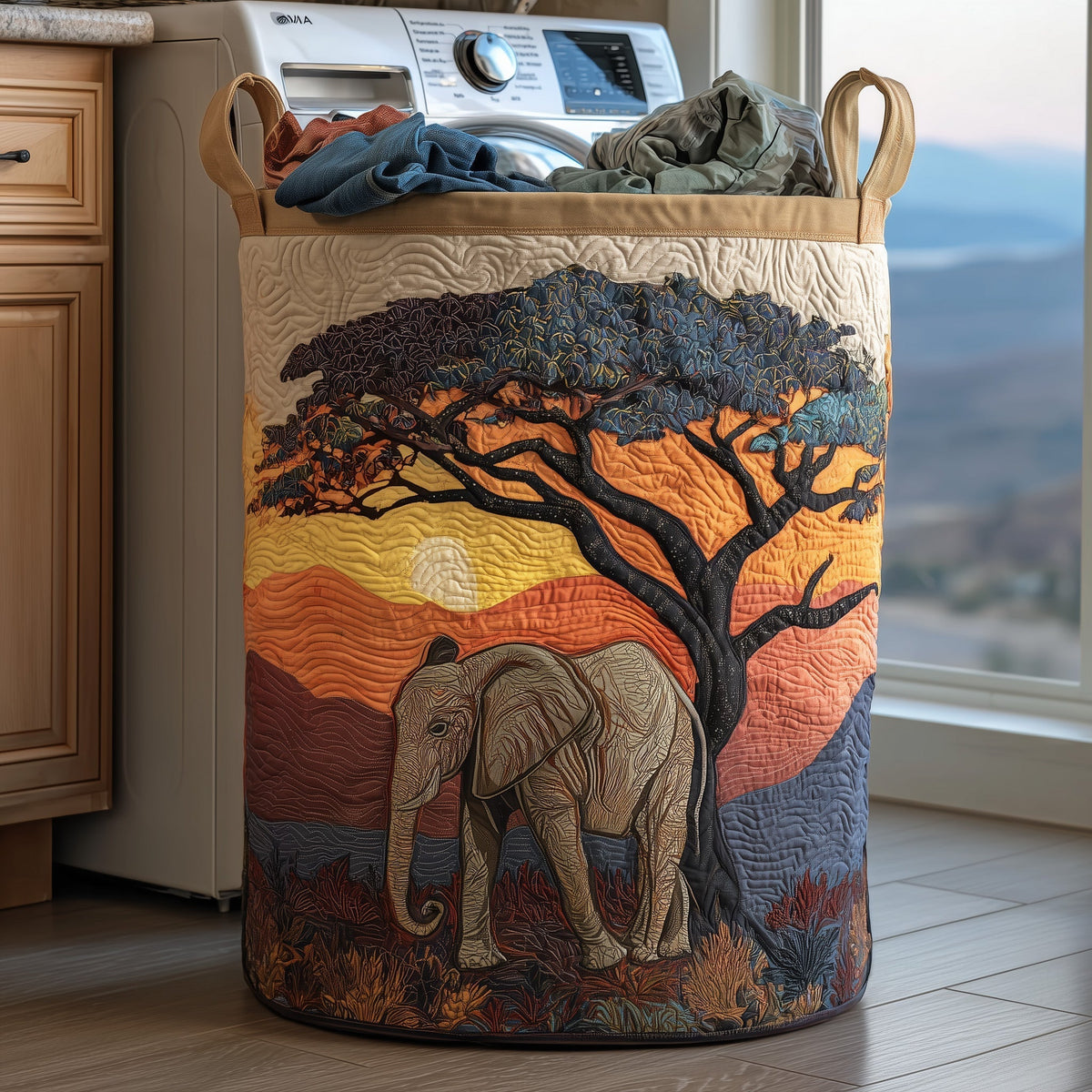 Elephant Spirit Quilted Laundry Basket GFTOHD9932