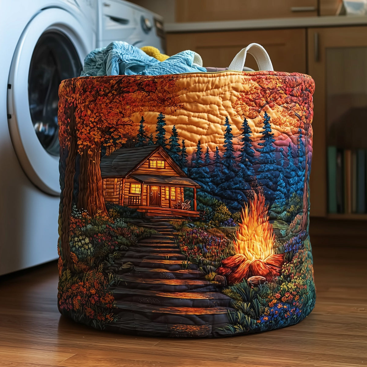 Autumn Cabin Glow Quilted Laundry Basket GFTOHD9994