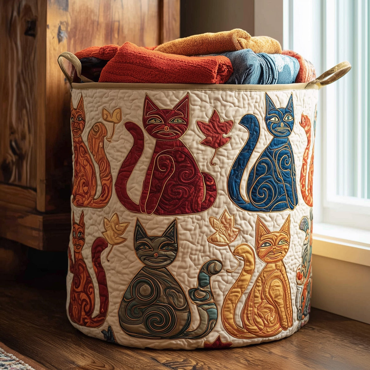 Whimsical Cat Quilted Laundry Basket GFTONL5920
