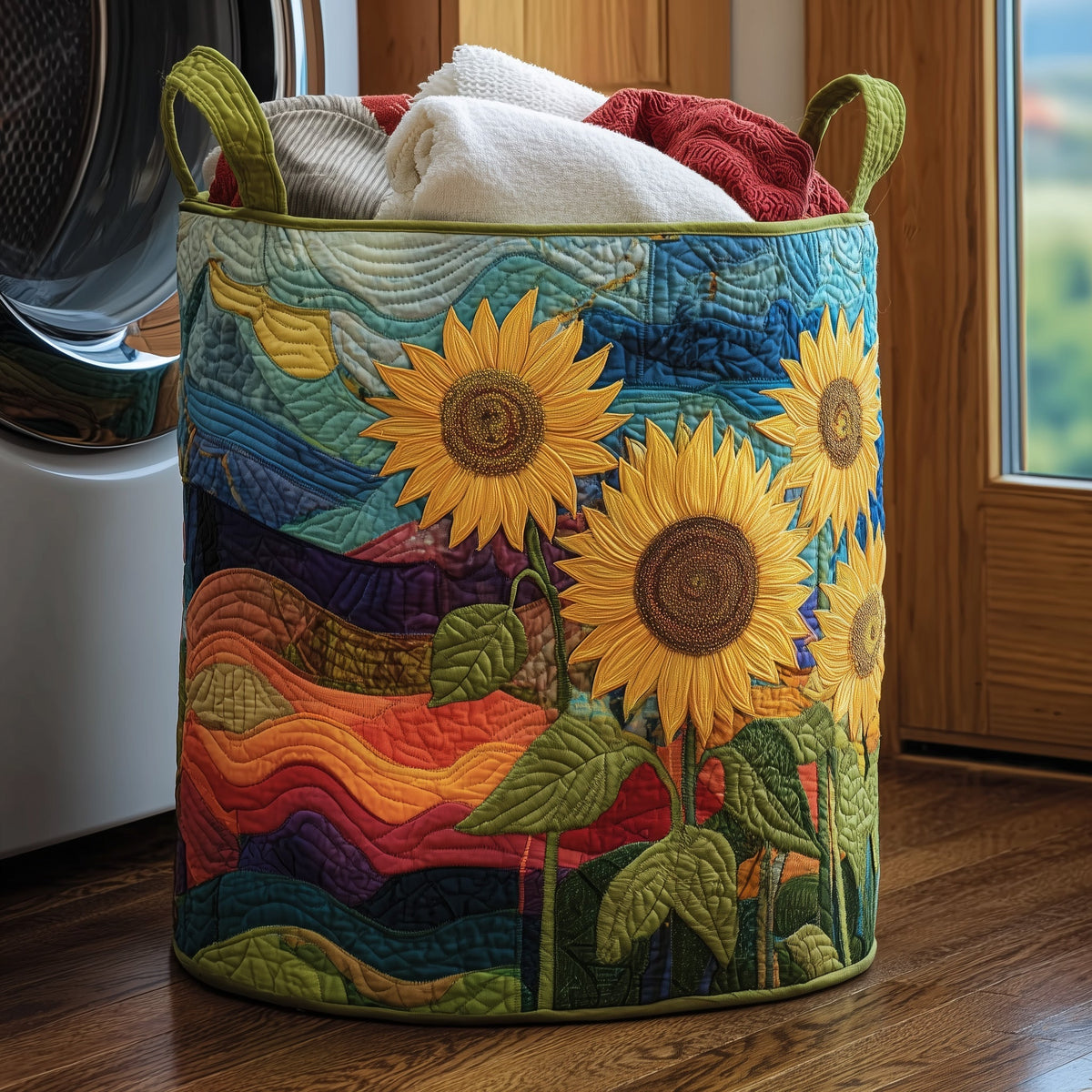 Sunflower Field Quilted Laundry Basket GFTONT2617