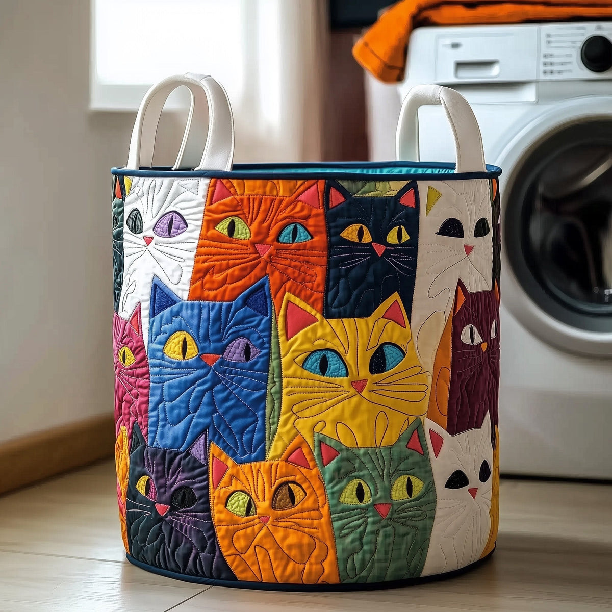 Whimsical Cat Quilted Laundry Basket GFTOTG218