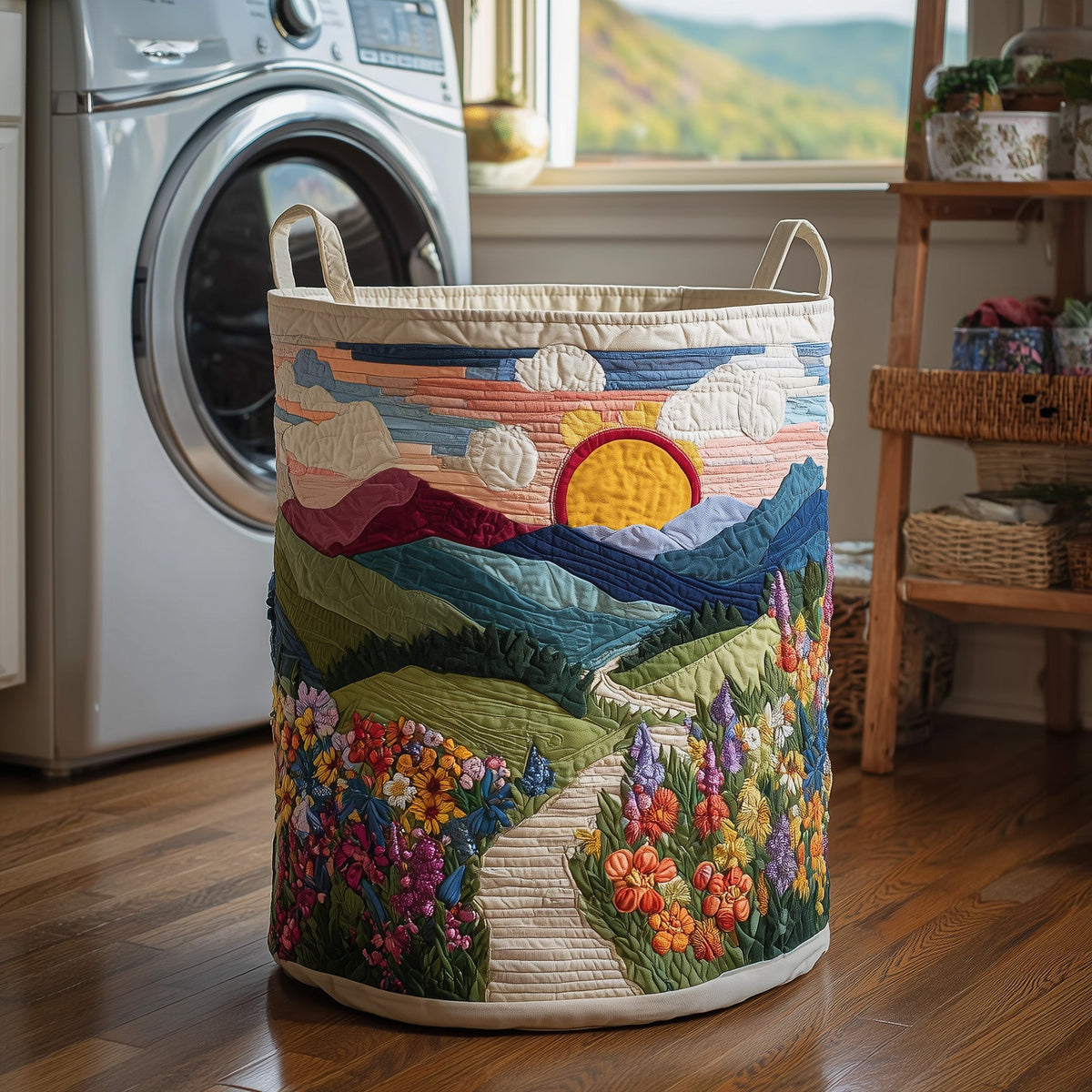 Flower Field Quilted Laundry Basket GFTOTP10987