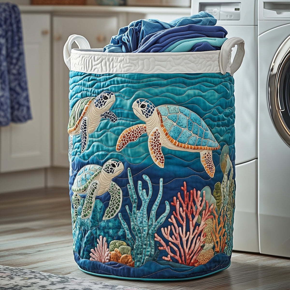 Ocean Breeze Quilted Laundry Basket GFTOTP12155