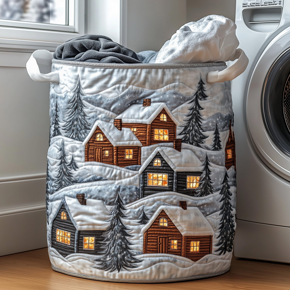 Christmas Village Quilted Laundry Basket GFTOTP12723