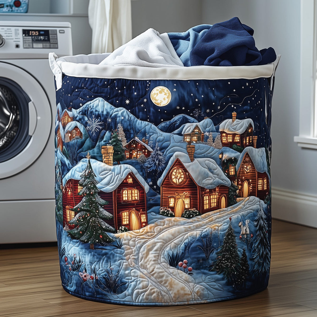 Christmas Village Quilted Laundry Basket GFTOYC583