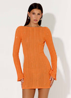 Estrella Long Sleeve Knit Mini Dress - Orange