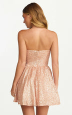 Hana Mini Dress - Strapless Fit And Flare Sequin Dress in Rose Gold