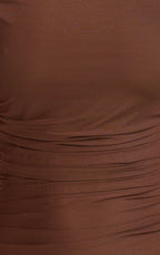 Judee Midi Dress - One Shoulder High Side Split Dress in Chocolate
