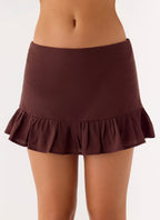 Lucie Mae Linen Mini Skirt - Chocolate Drizzle