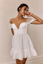 Pixi Off-Shoulder Lace-Up Back Mini Dress White