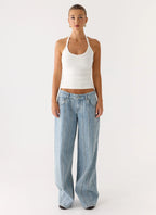Naturi Ribbed Halter Top - White