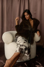 Brisa Belted Lapel Coat Faux Fur Brown