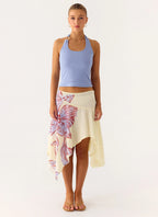 Kia Low Rise Asymmetrical Midi Skirt - Purple Floral