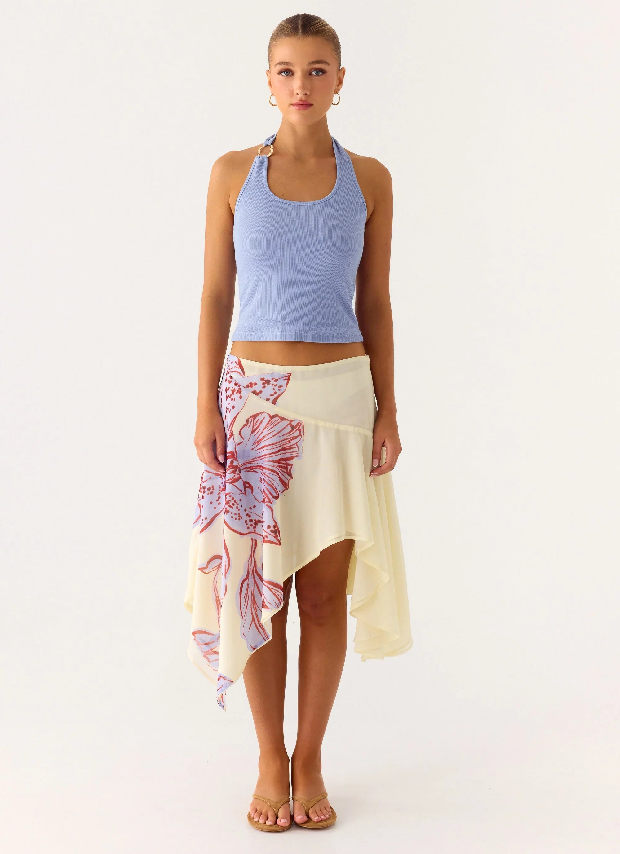 Kia Low Rise Asymmetrical Midi Skirt - Purple Floral