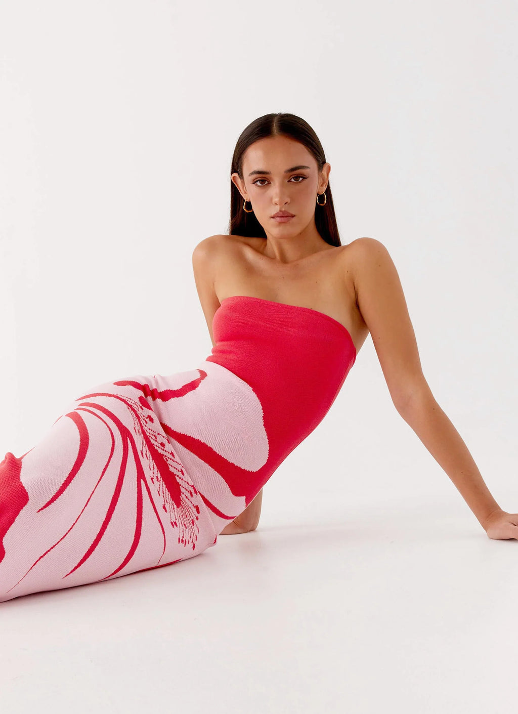 Jala Strapless Knit Maxi Dress - Red Floral