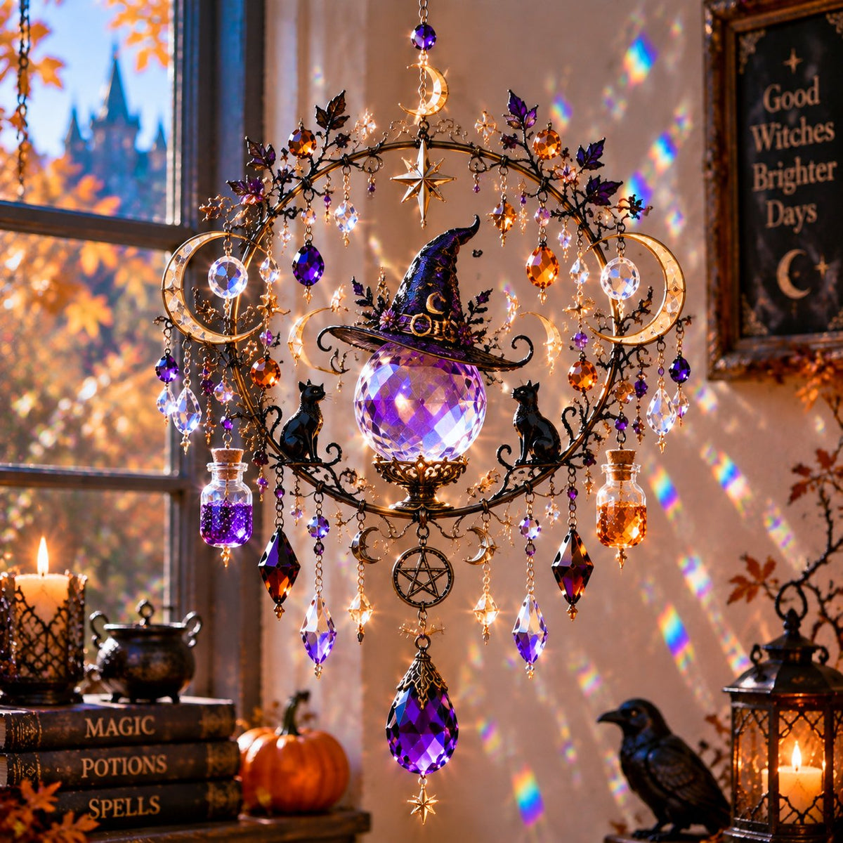 🎃 Halloween Crystal Suncatcher – Transforms sunlight into Halloween magic 🌈