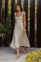 Sweet Pea Floral Tied Straps Midi Dress Yellow