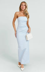 Jamie Maxi Dress - Strapless Ruched Fitted Column Dress in Blue