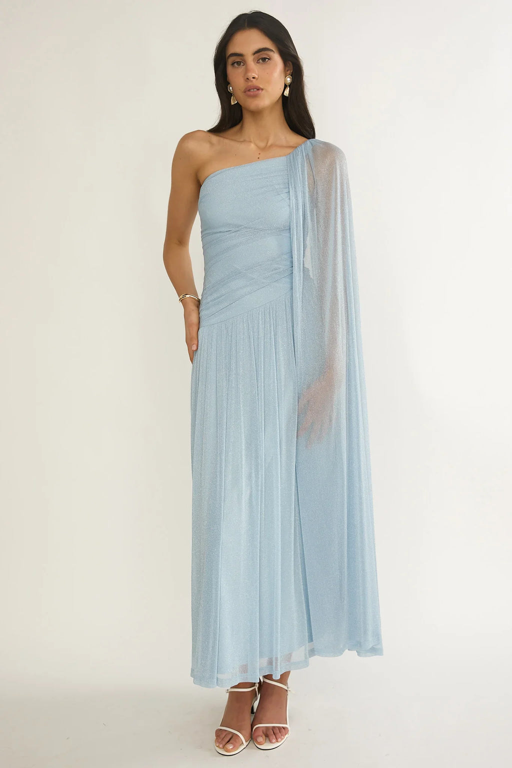Zorina One-Shoulder Drape Maxi Dress Blue