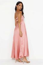 Clouds Of Love Strapless Pleated Maxi Dress Pink
