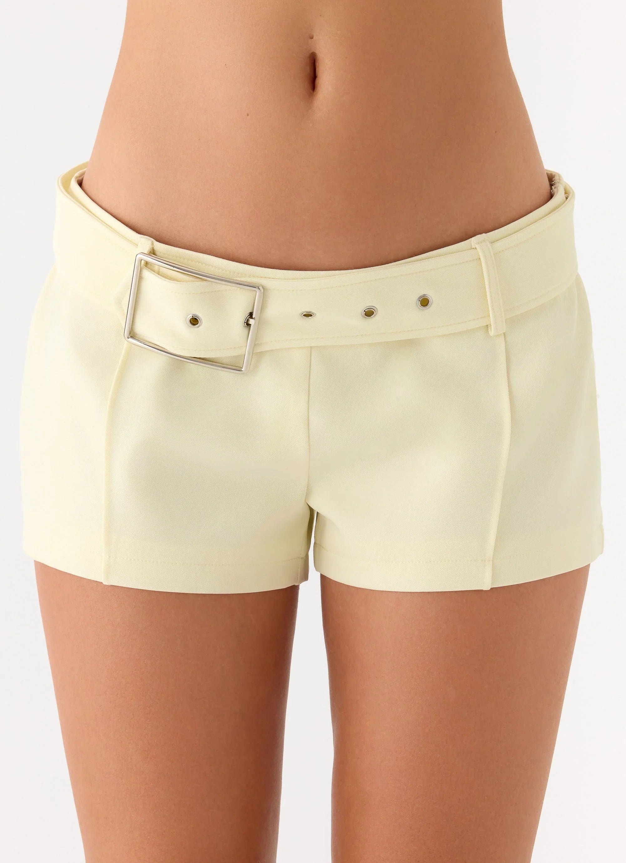Favourite Moment Belt Mini Shorts - Pale Yellow