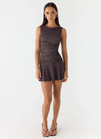 Kelda Mini Dress - Chocolate Blue Dot
