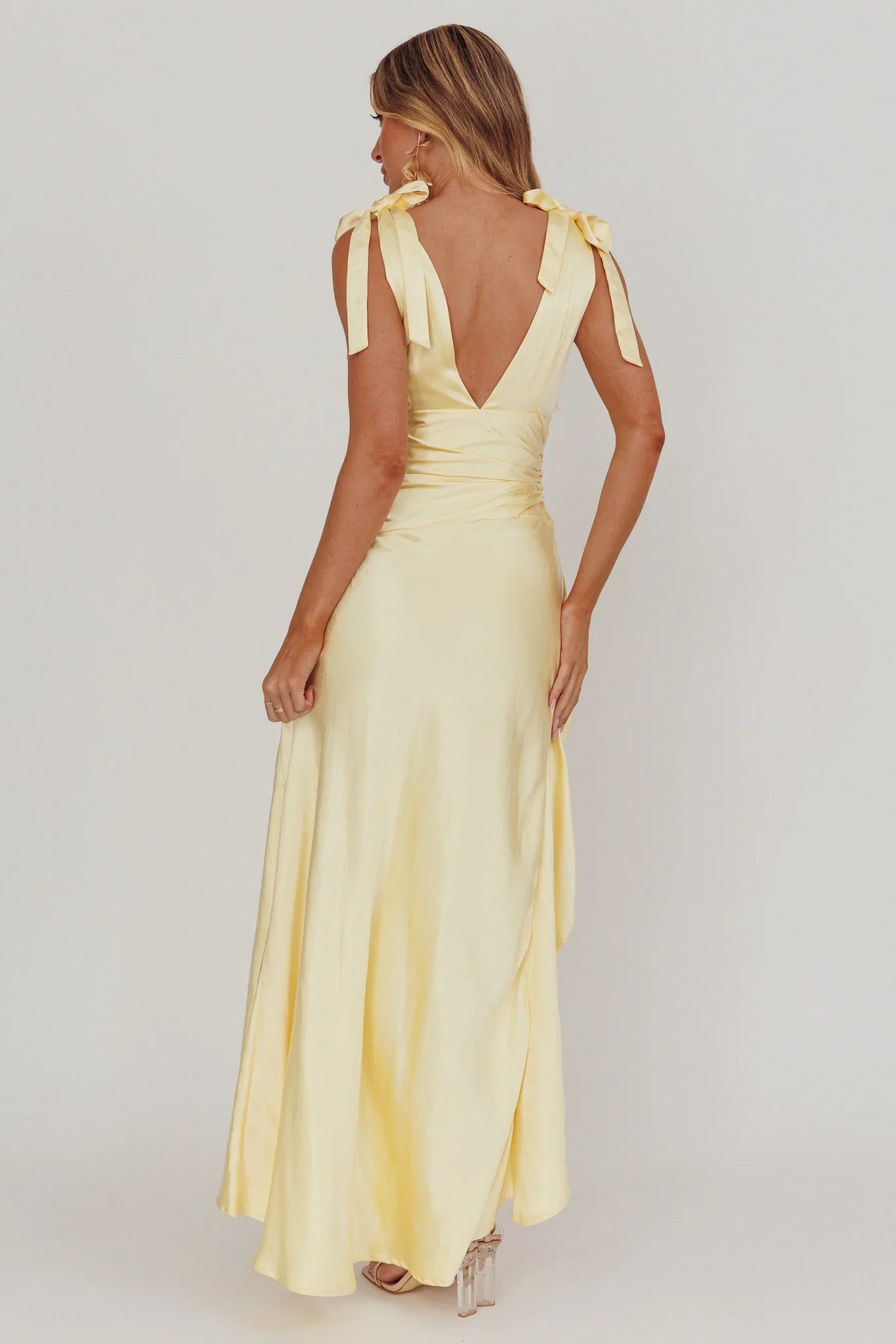 Aquila Tied Shoulder High-Low Hem Dress Lemon