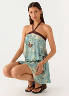 Switch Up Halter Mini Dress - Aqua Blur