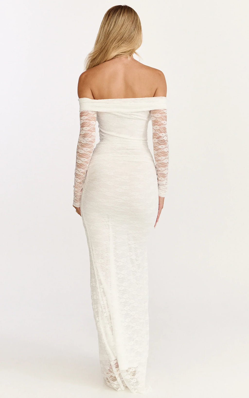 Melville Maxi Dress - Off Shoulder Long Sleeve Lace Dress in White