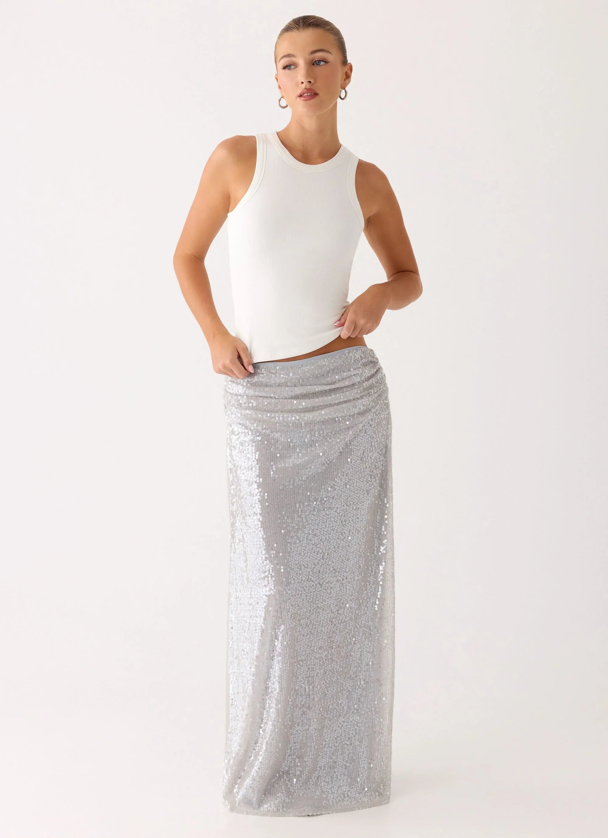 Susie Sequin Maxi Skirt - Silver