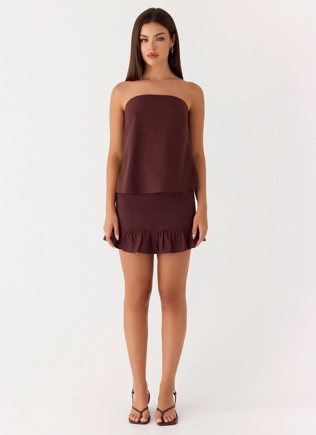 Lucie Mae Linen Mini Skirt - Chocolate Drizzle