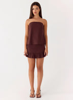 Lucie Mae Linen Mini Skirt - Chocolate Drizzle