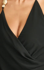 Audrey Mini Dress - Halter V Neck Dress in Black