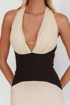 Milos Contrast Halter Maxi Dress Cream